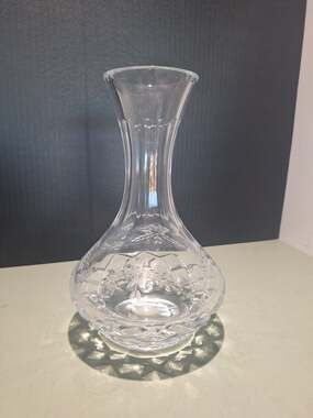 Vintage Cut Crystal Vase Floral Etched Pattern Flared Rim Clear Glass 10”